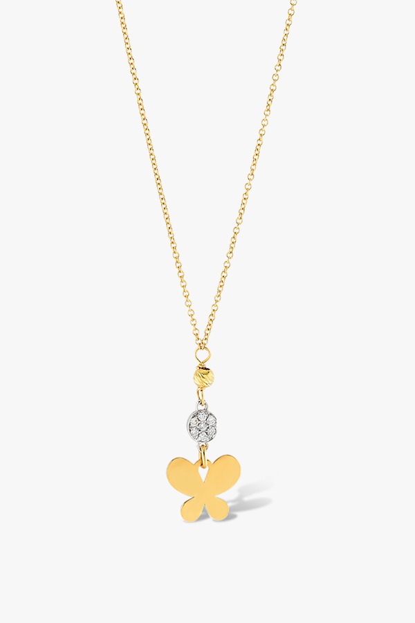 Collier-en-or-jaune-18K-orné-d'un-pendentif-composé-de-papillon-diamants