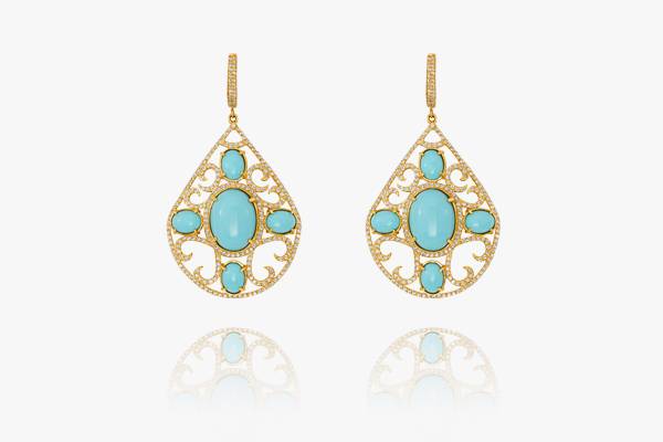 Boucles-d’oreilles-en-or-18K-serties-de-zirconium-et-de-turquoise